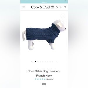 Navy cable knit dog sweater